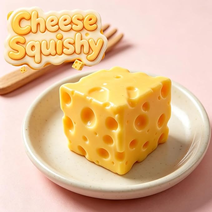 Cheese Squishy Stress Relief Original Sensory Food Squishy Stress Relief Fidget Toy Stress Balls for Adults (Yellow-1PC)